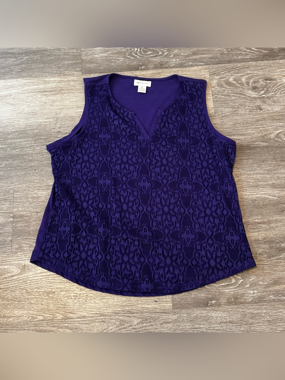 Liz Claiborne Deep Purple Lace-Front Sleeveless Tank